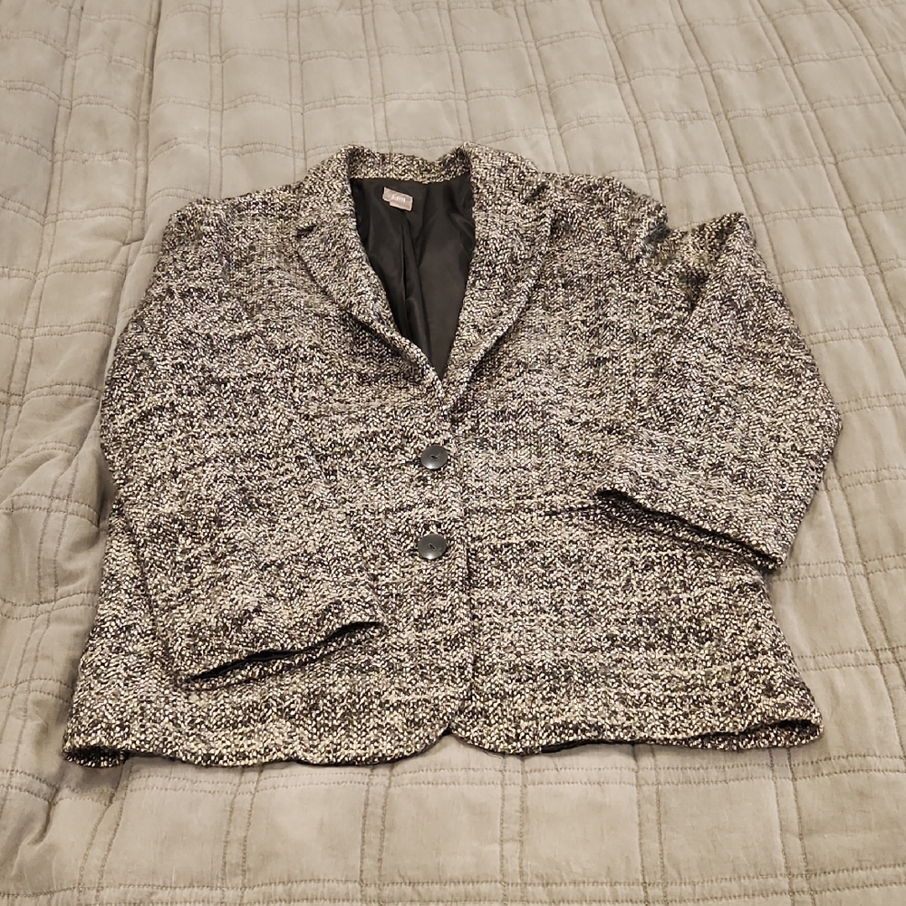 J. Jill Black and White Tweed Blazer Size L, Excellent Condition!